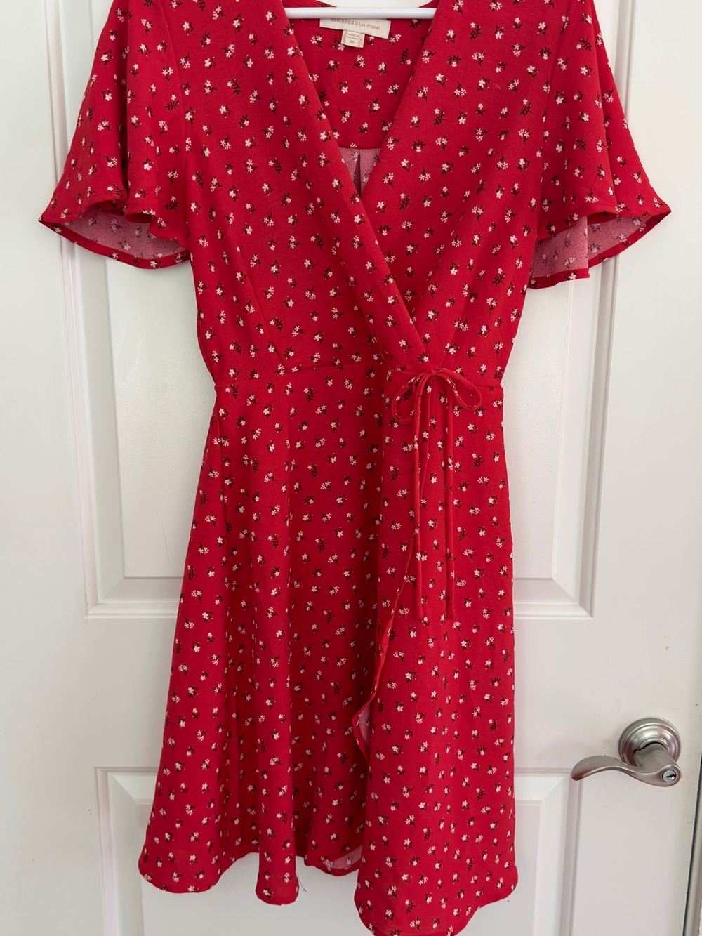Monteau Red Floral Wrap Mini Dress - Picture 2 of 6